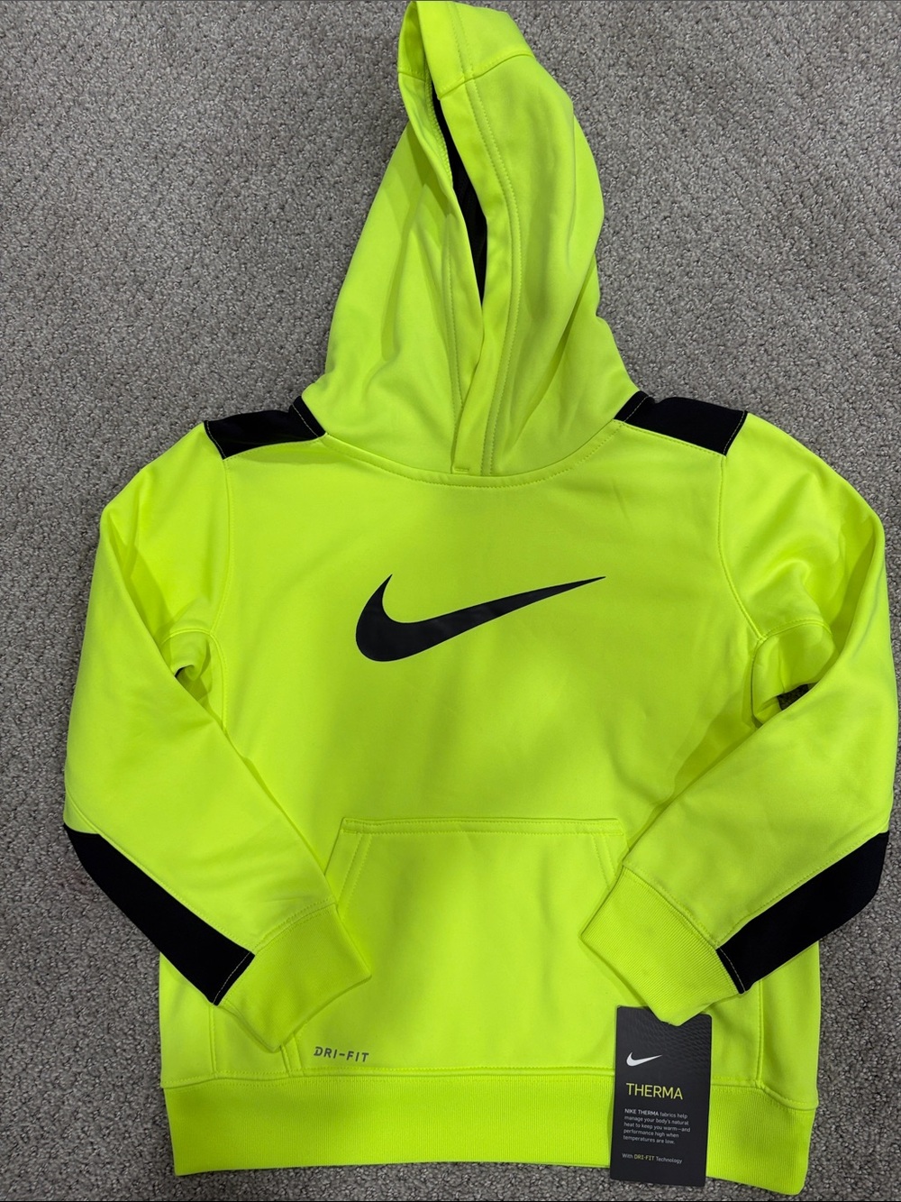 Nike Kids Neon Yellow & Black Therma Hoodie